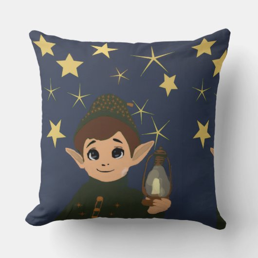 Cute Elf Watcher Square Throw Pillow Starry Night クッション (正面)