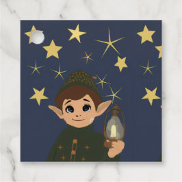Cute Elf Watcher Starry Night Christmas Gift Tags  フェイバータグ