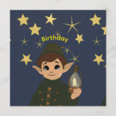 Cute Elf Watcher Starry Night Kids Birthday Party  招待状 (正面)