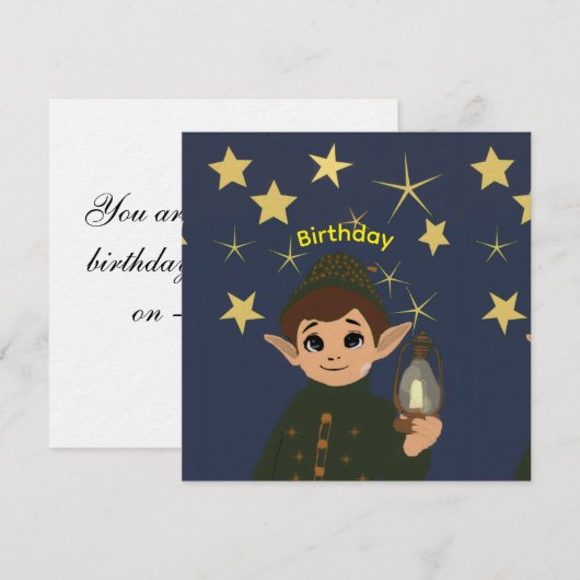 Cute Elf Watcher Starry Night Kids Birthday Party  招待状 (正面/裏面)