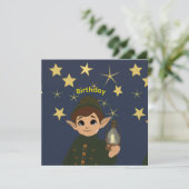 Cute Elf Watcher Starry Night Kids Birthday Party 招待状 (スタンド正面)