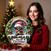 Cute Elf Window Merry Christmas ラージ壁時計