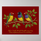 Cute embroidered birds on the branch ポスター (正面)