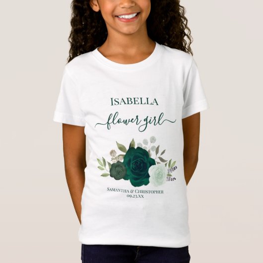Cute Emerald Green Roses Flower Girl Gift Wedding Tシャツ (正面)