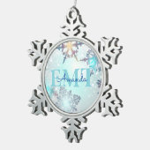 Cute EMT Ice Blue Snowflake Personalized Name  スノーフレークピューターオーナメント (右)