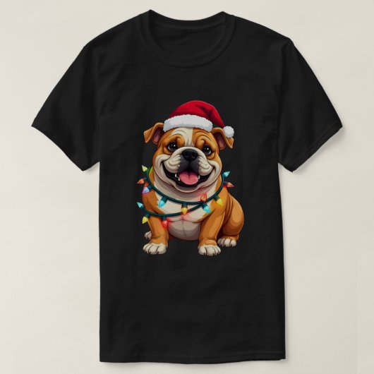 Cute English Bulldog Christmas Santa Pet Dog Lover Tシャツ (デザイン正面)