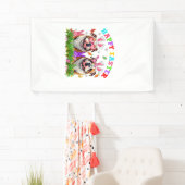 Cute English Bulldog Dog & Bunny Ears Eggs Happy E 横断幕 (インサイチュ)