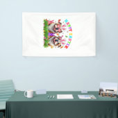 Cute English Bulldog Dog & Bunny Ears Eggs Happy E 横断幕 (トレードショー)