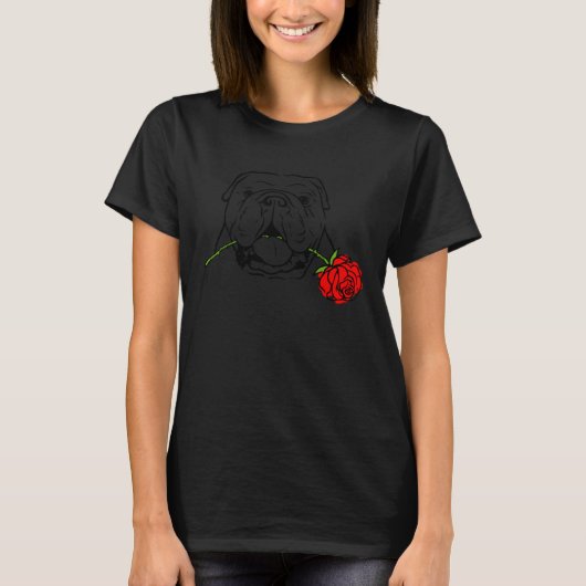 Cute English Bulldog Dog With Rose for Bulldog Tシャツ (正面)