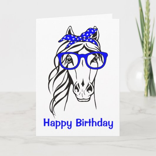 Cute Equestrian Blue Western Funny Horse Birthday カード (正面)