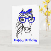 Cute Equestrian Blue Western Funny Horse Birthday カード (黄色い花)