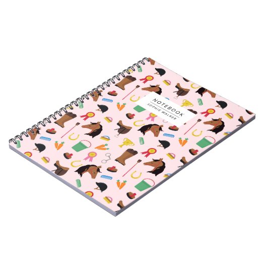 Cute Equestrian Pattern Personalised Notebook ノートブック (左側)