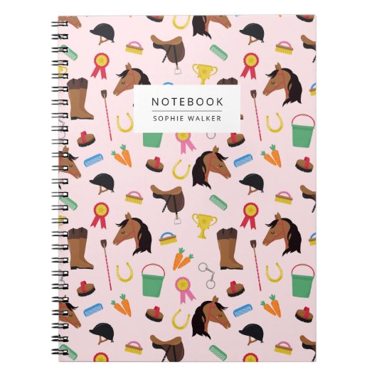 Cute Equestrian Pattern Personalised Notebook ノートブック (正面)