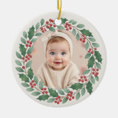 Cute Eucalyptus Baby First Christmas Photo セラミックオーナメント (正面)