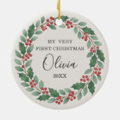 Cute Eucalyptus Baby First Christmas Photo セラミックオーナメント (裏面)