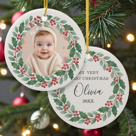 Cute Eucalyptus Baby First Christmas Photo セラミックオーナメント