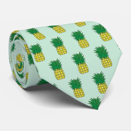 Cute Exotic Pineapple Pattern Yellow Green Design ネクタイ (ロール)