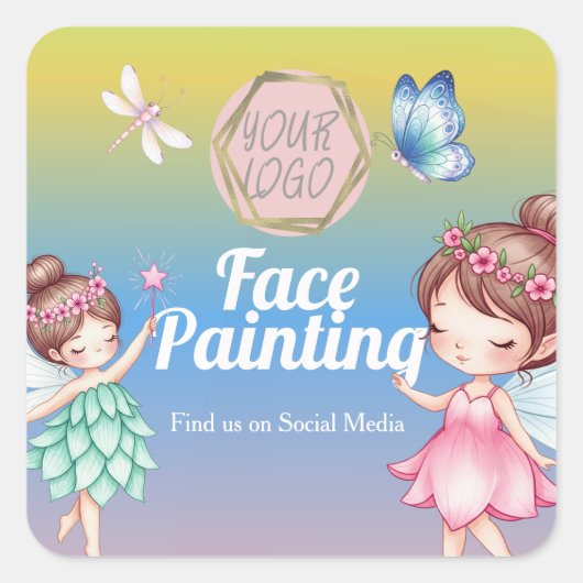 Cute Fairies Facepainter Artist スクエアシール (正面)