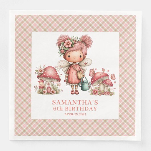 Cute Fairy 1st Birthday Whimsical Pink Paper  (正面)