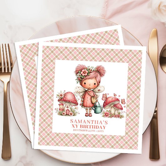 Cute Fairy 1st Birthday Whimsical Pink Paper 