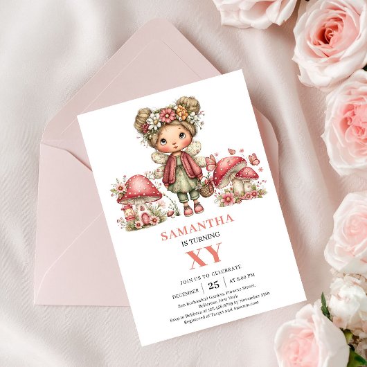 Cute Fairy 2nd Birthday Blush Pink Floral Invite 招待状