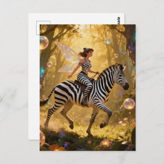 Cute Fairy and her Zebra ポストカード (正面/裏面)