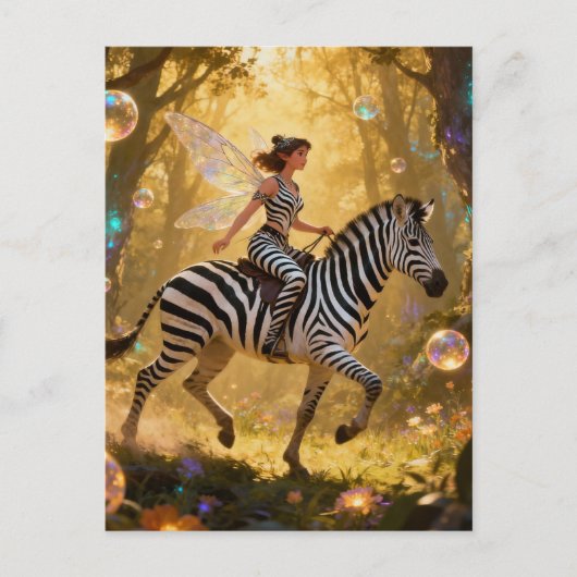 Cute Fairy and her Zebra ポストカード (正面)
