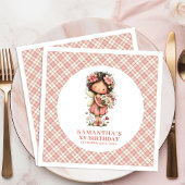 Cute Fairy Blush Flowers 5th Birthday Party Napkin