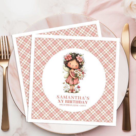 Cute Fairy Blush Flowers 5th Birthday Party Napkin