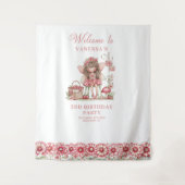 Cute Fairy Floral Pink Whimsy 5 Birthday Backdrop タペストリー (正面)