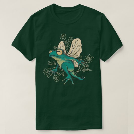 Cute Fairy Frog with Wings and Floral Elements  Tシャツ (デザイン正面)
