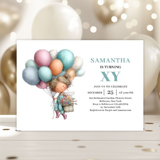 Cute Fairy Girl 2nd Birthday Magical Whimsy invite 招待状