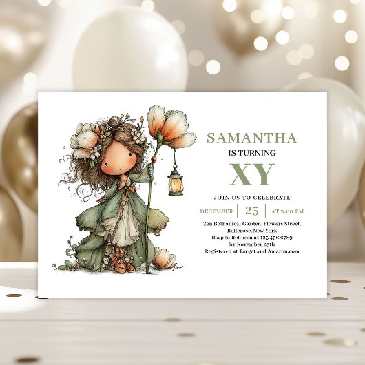 Cute Fairy Girl 2nd Birthday Pastel Green Invite 招待状