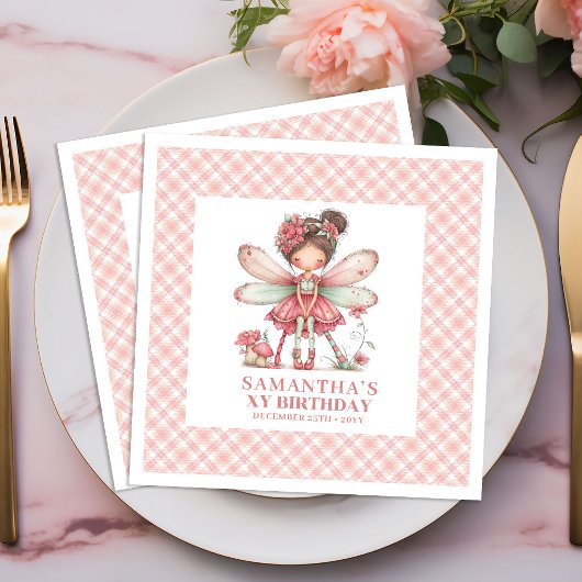 Cute Fairy Girl 2nd Birthday Pink Flowers napkins