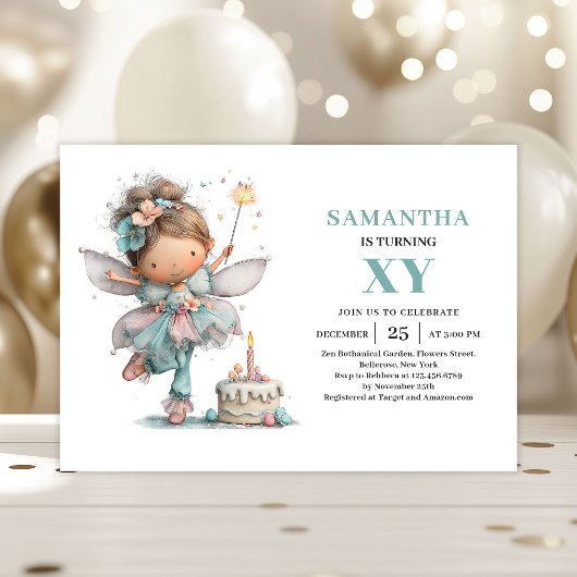 Cute Fairy Girl 3rd Birthday Whimsy Pastel invites 招待状
