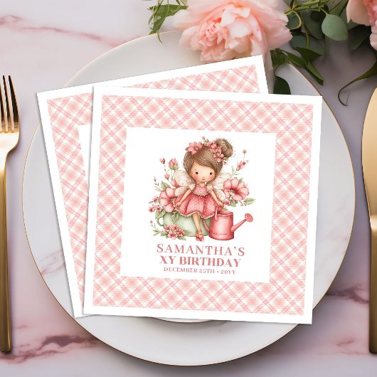 Cute Fairy Girl 5th Birthday Blush Floral napkins