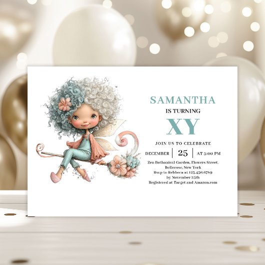 Cute Fairy Girl 6th Birthday Pastel Whimsy invites 招待状