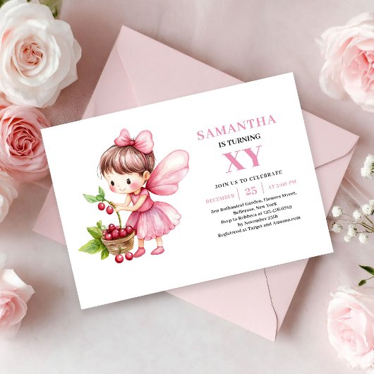 Cute Fairy Girl Birthday Blush Floral invitation 招待状