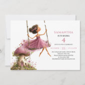 Cute Fairy Girl Birthday Dusty Pink invitation 招待状 (正面)