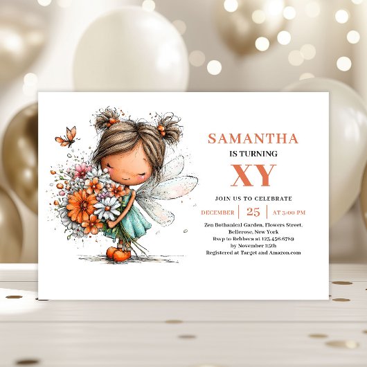 Cute Fairy Girl Birthday Floral Pastel invitation 招待状