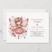 Cute Fairy Girl Birthday Floral Pink Invitation 招待状 (正面)