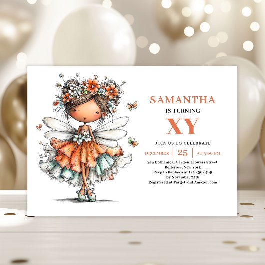 Cute Fairy Girl Birthday Whimsy invitation 招待状