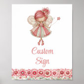 Cute Fairy Girl Blush Floral Birthday Custom Sign ポスター (正面)