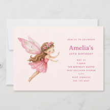Cute Fairy Girl in Pink Dress Birthday