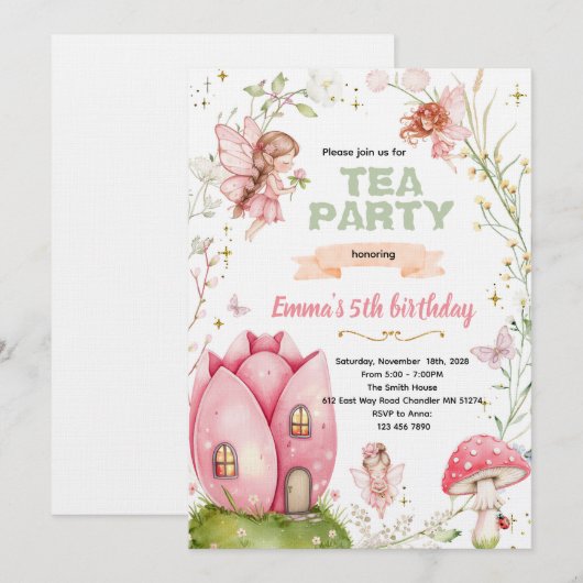 Cute fairy party invitation 招待状 (正面/裏面)