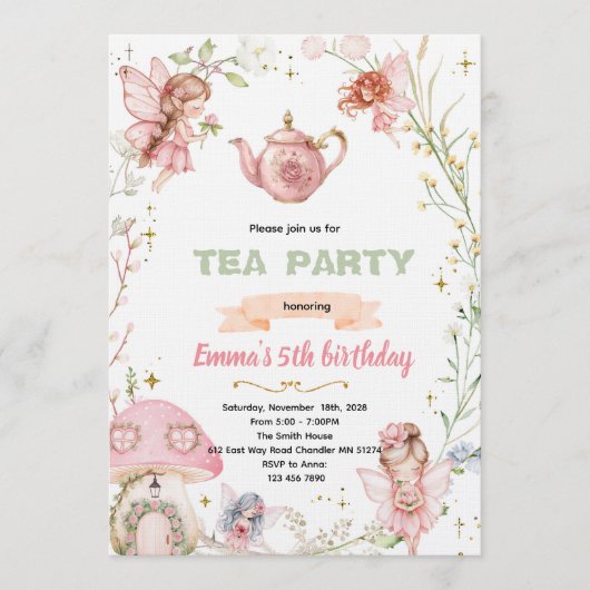 Cute fairy tea party invitation 招待状 (正面)