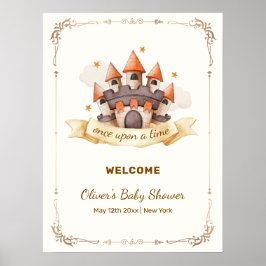 Cute Fairytale Prince Castle Baby Shower Welcome ポスター