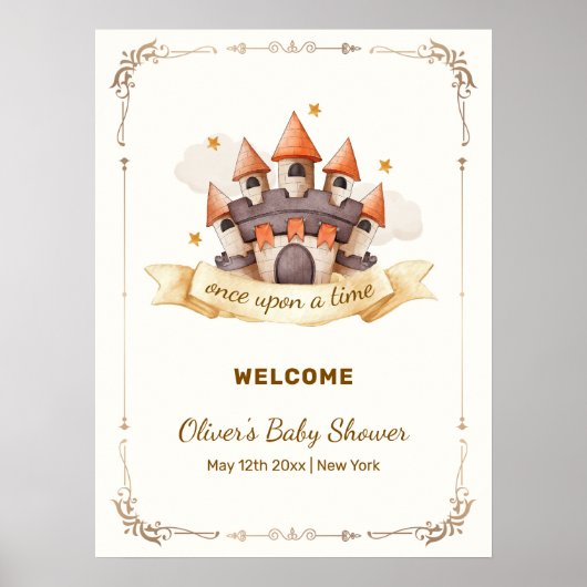 Cute Fairytale Prince Castle Baby Shower Welcome ポスター (正面)