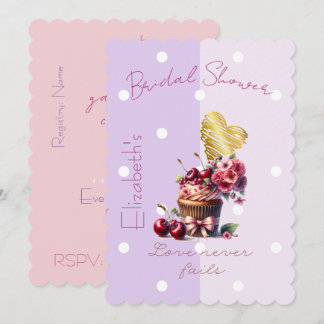 Cute Faith Pastel Cherry Bow Floral Cupcake Heart 招待状