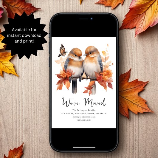 Cute Fall Birds | We've Moved Address 案内状